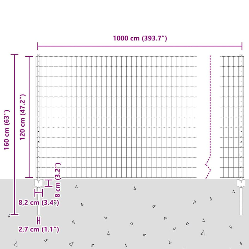 vidaXL Kerítés és Oszlop Ezüst 1,2 x 10 m Acél