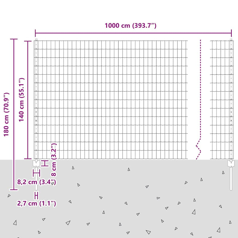 vidaXL Kerítés és Oszlop Ezüst 1,4 x 10 m Acél