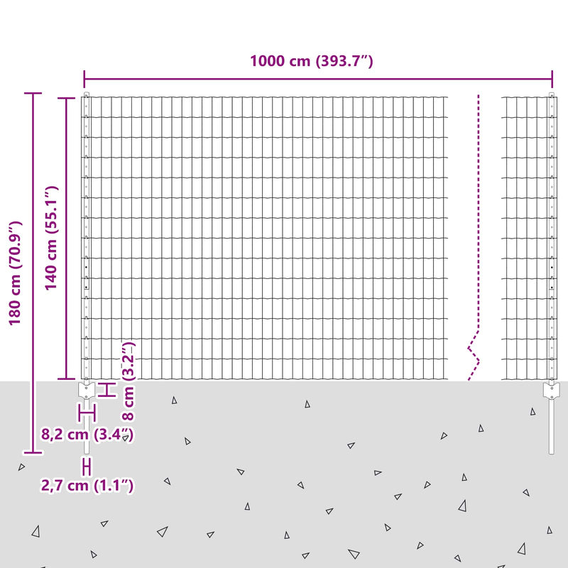 vidaXL Kerítés és Oszlop Ezüst 1,4 x 10 m Acél