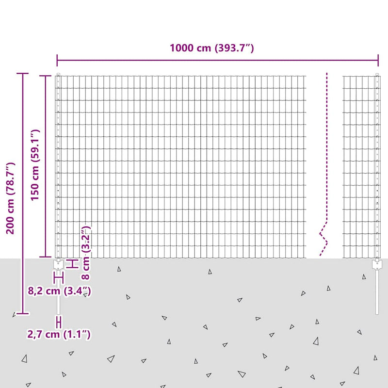 vidaXL Kerítés és Oszlop Ezüst 1,5 x 10 m Acél
