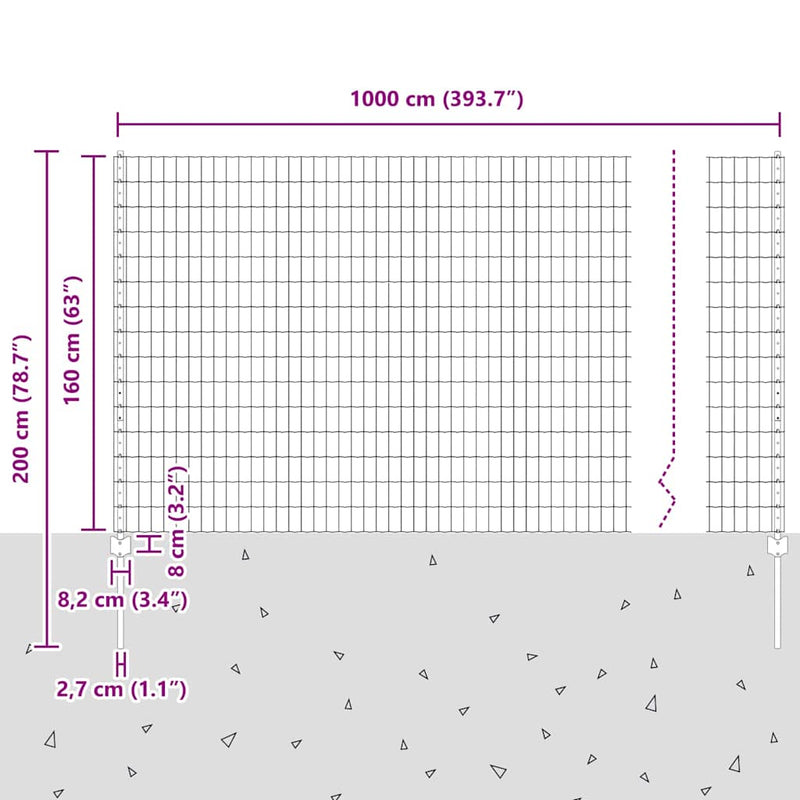 vidaXL Kerítés és Oszlop Ezüst 1,6 x 10 m Acél