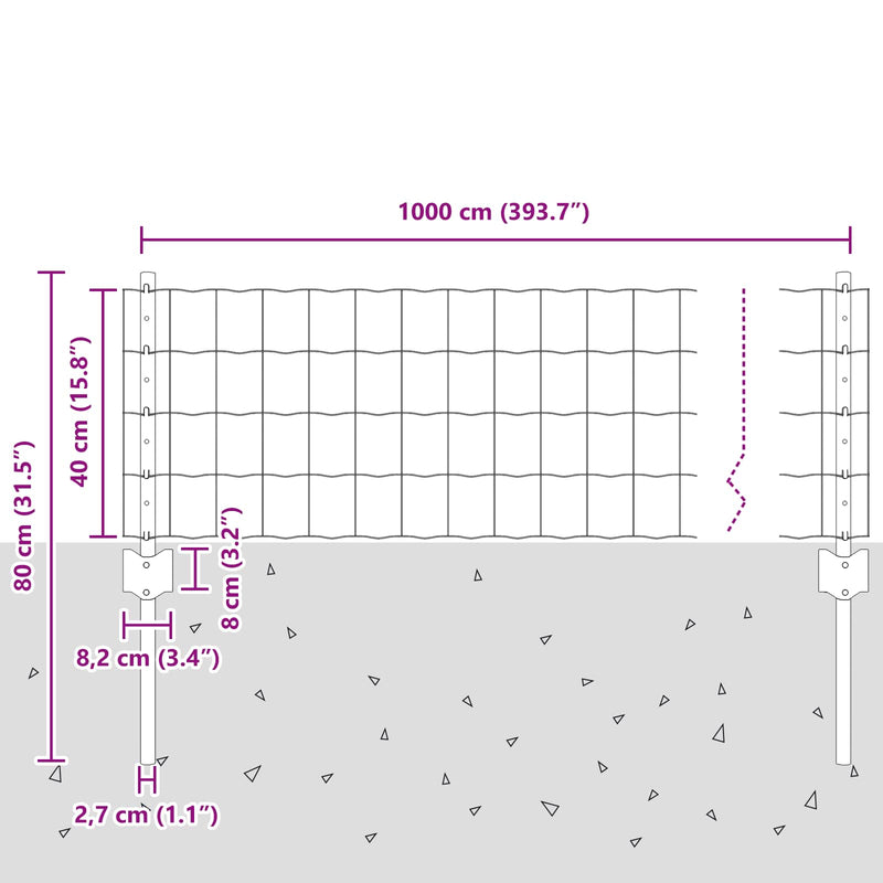 vidaXL Kerítés és Oszlop Ezüst 0,4 x 10 m Acél