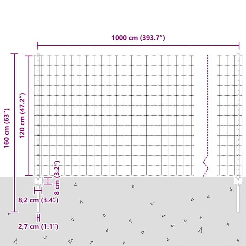 vidaXL Kerítés és Oszlop Ezüst 1,2 x 10 m Acél