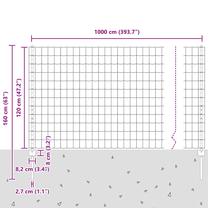 vidaXL Kerítés és Oszlop Ezüst 1,2 x 10 m Acél