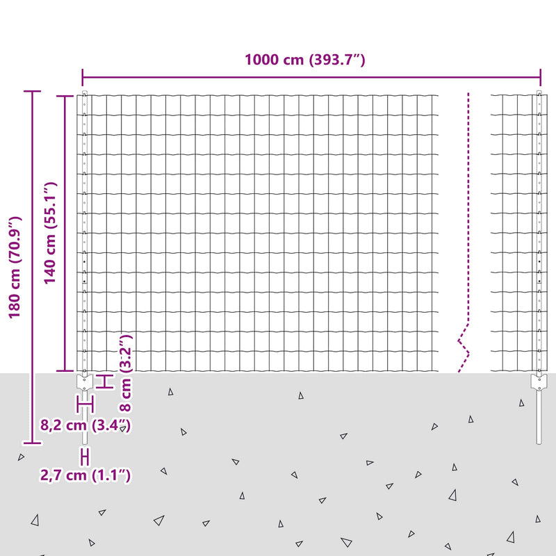 vidaXL Kerítés és Oszlop Ezüst 1,4 x 10 m Acél