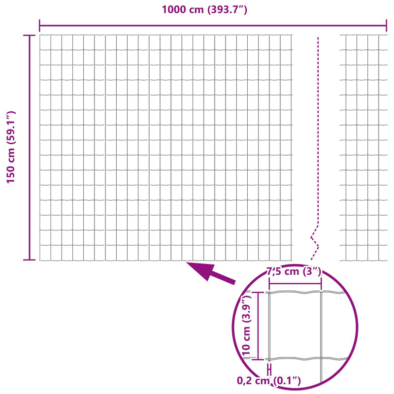 vidaXL Kerítés és Oszlop Ezüst 1,5 x 10 m Acél