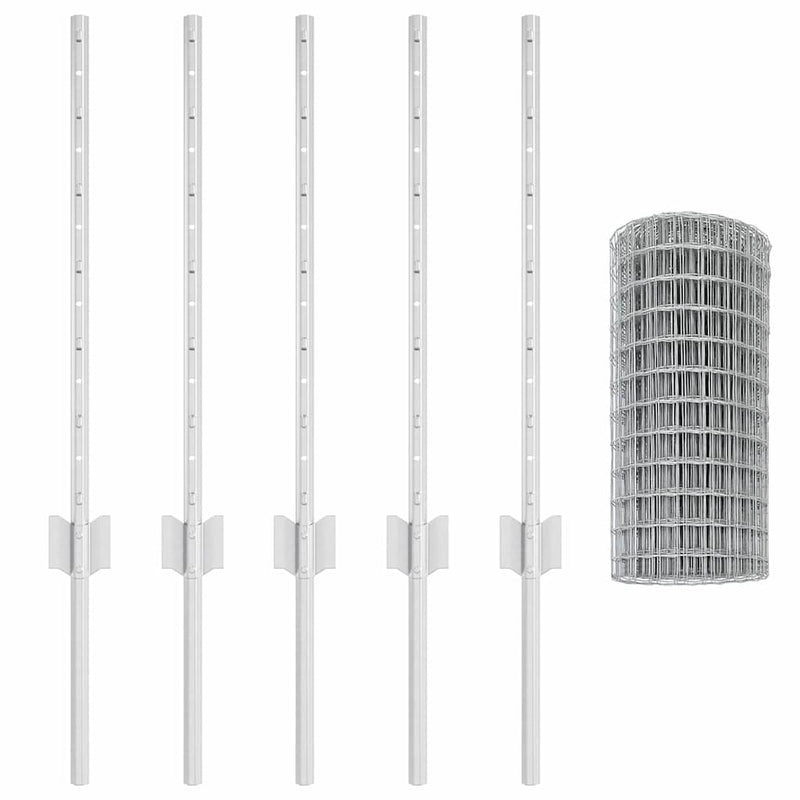 vidaXL Kerítés oszlopokkal Ezüst 0,6 x 10 m Acél