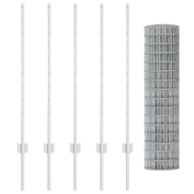 vidaXL Kerítés oszlopokkal Ezüst 0,6 x 10 m Acél