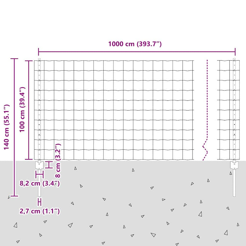 vidaXL Kerítés és Oszlop Ezüst 1 x 10 m Acél