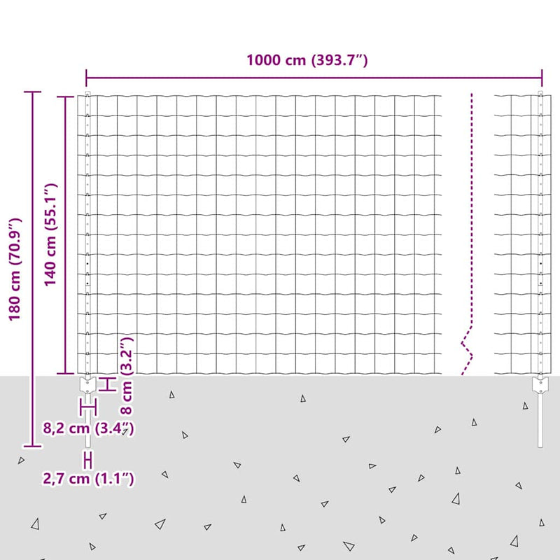 vidaXL Kerítés és Oszlop Ezüst 1,4 x 10 m Acél