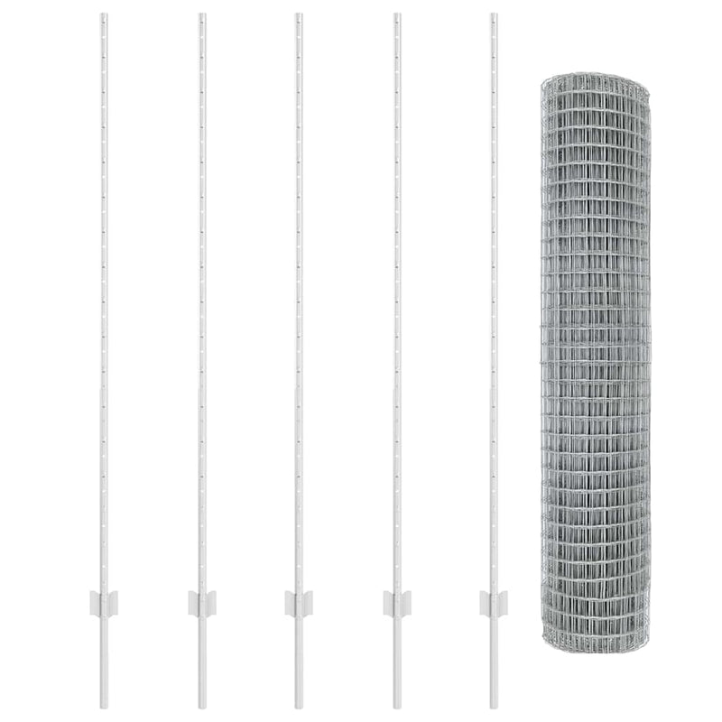 vidaXL Kerítés oszlopokkal Ezüst 1.5 x 10 m Acél