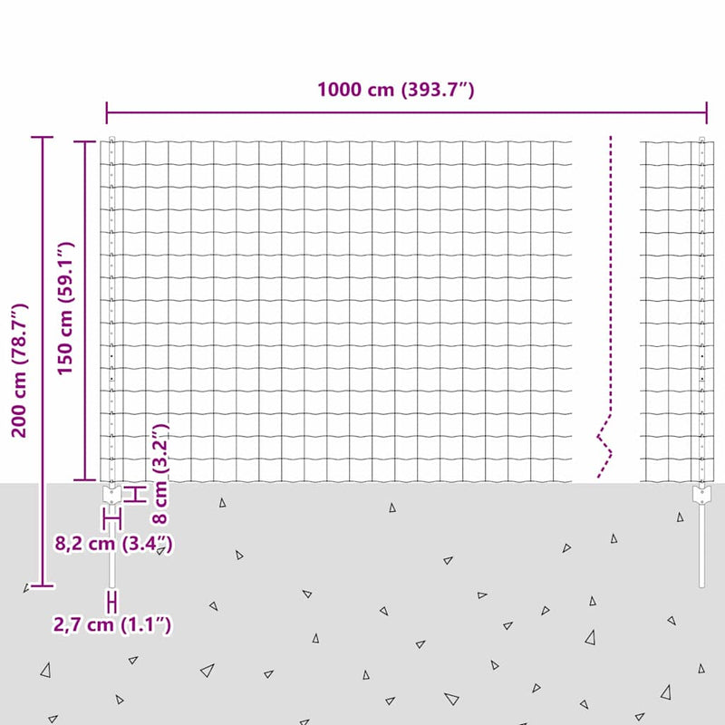 vidaXL Kerítés és Oszlop Ezüst 1,5 x 10 m Acél