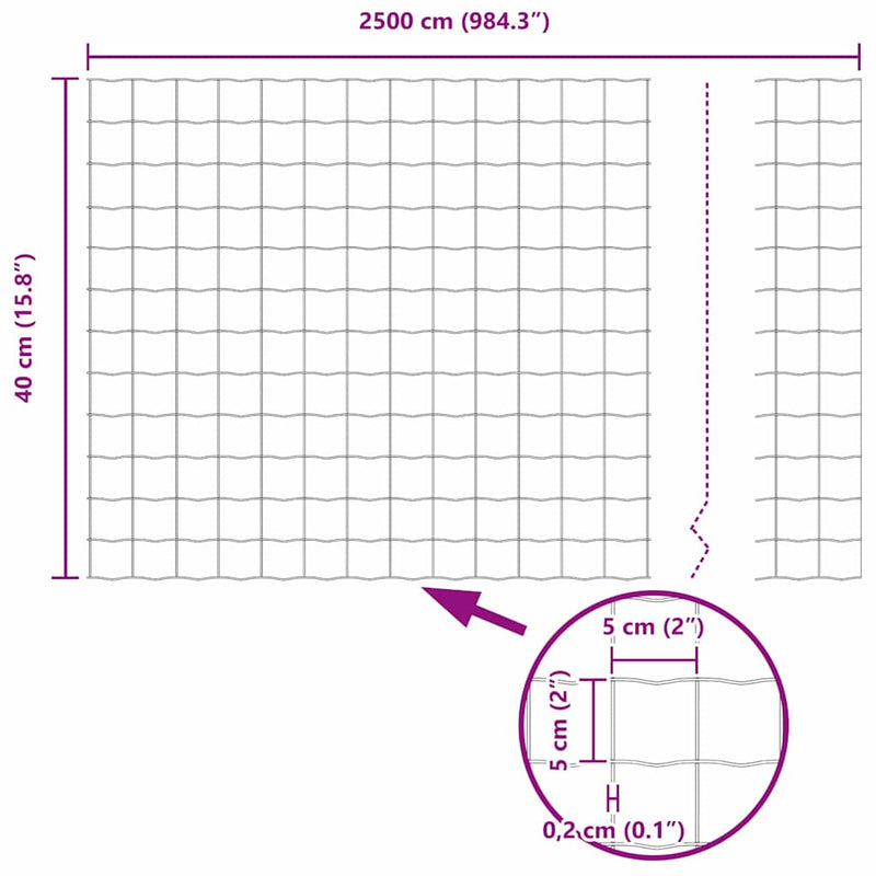 vidaXL Kerítés és Oszlop Ezüst 0,4 x 25 m Acél