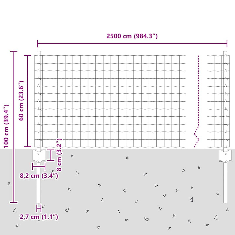vidaXL Kerítés és Oszlop Ezüst 0,6 x 25 m Acél