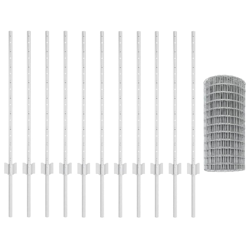 vidaXL Kerítés oszlopokkal Ezüst 0.8 x 25 m Acél