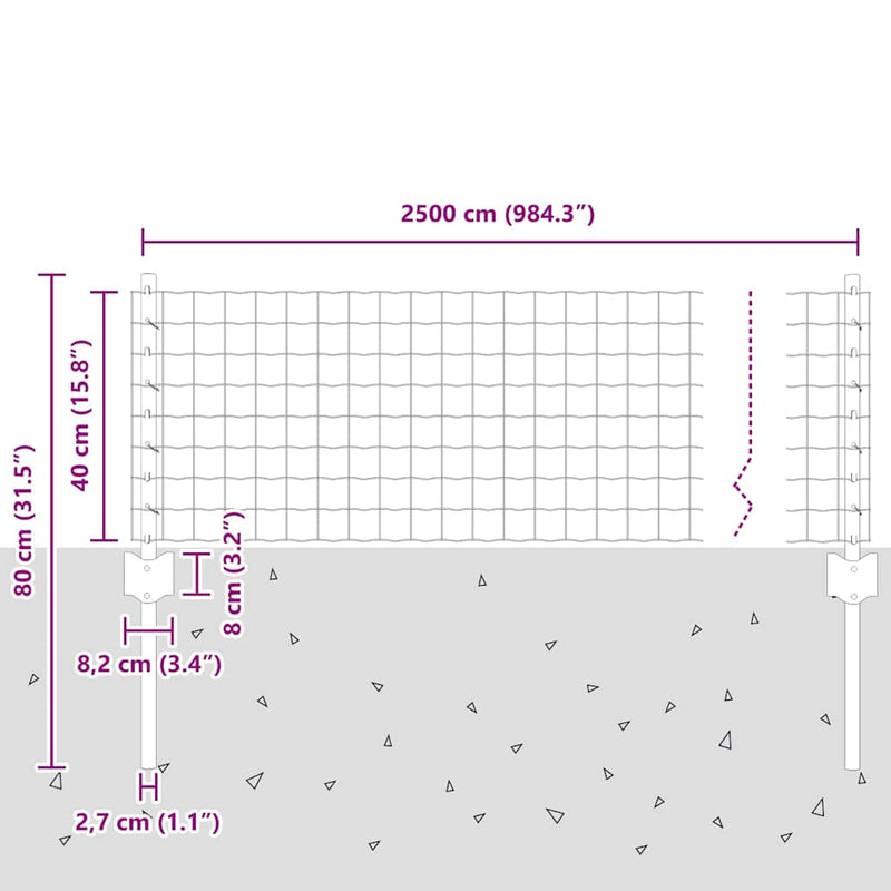 vidaXL Kerítés oszlopokkal Ezüst 0,4 x 25 m Acél