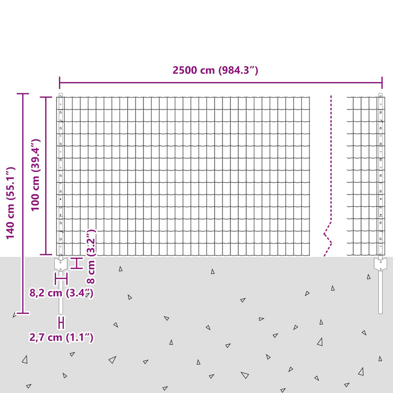 vidaXL Kerítés és Oszlop Ezüst 1 x 25 m Acél