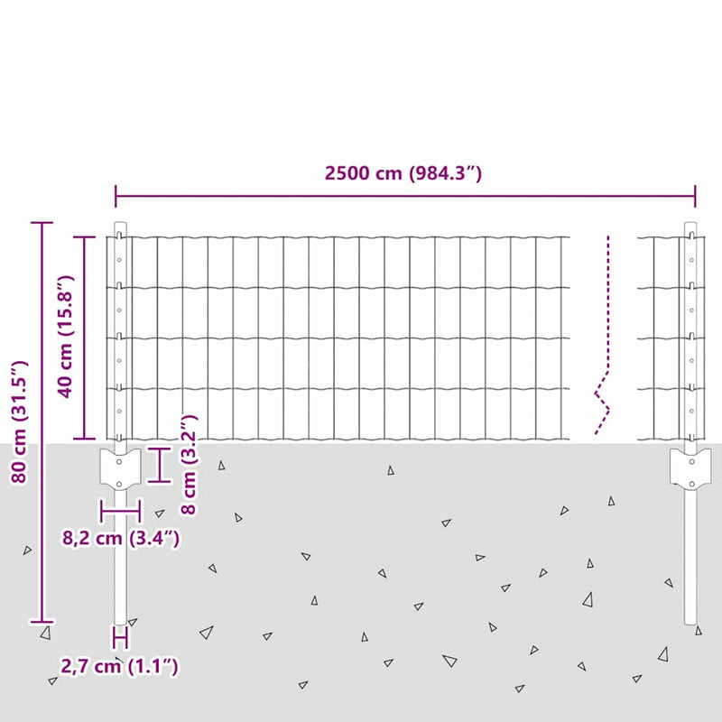 vidaXL Kerítés oszlopokkal Ezüst 0,4 x 25 m Acél