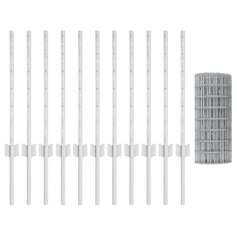 vidaXL Kerítés oszlopokkal Ezüst 0,6 x 25 m Acél