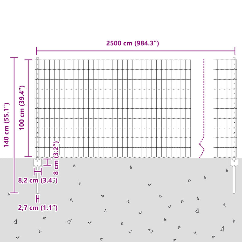 vidaXL Kerítés és Oszlop Ezüst 1 x 25 m Acél
