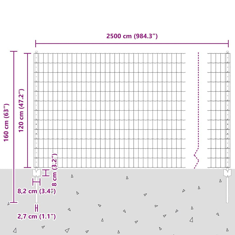 vidaXL Kerítés és Oszlop Ezüst 1,2 x 25 m Acél