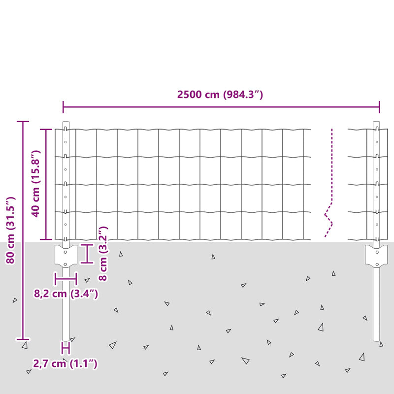 vidaXL Kerítés és Oszlop Ezüst 0,4 x 25 m Acél