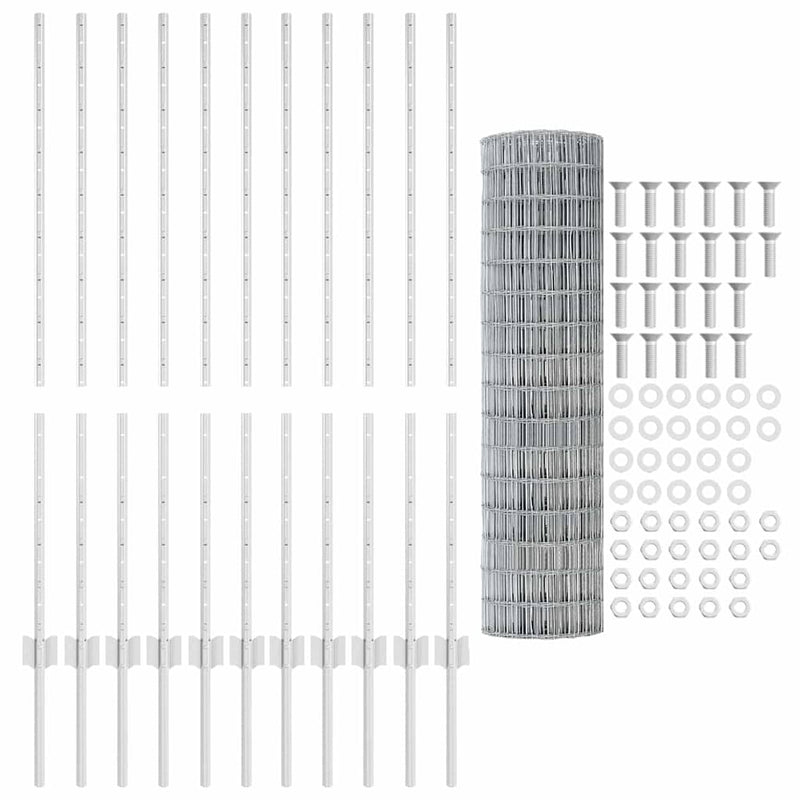 vidaXL Kerítés oszlopokkal Ezüst 1.2 x 25 m Acél