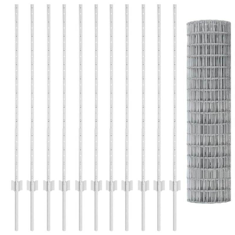 vidaXL Kerítés oszlopokkal Ezüst 1.2 x 25 m Acél