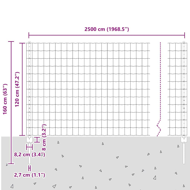 vidaXL Kerítés oszlopokkal Ezüst 1.2 x 25 m Acél