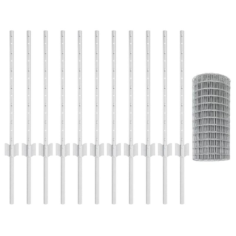 vidaXL Kerítés oszlopokkal Ezüst 0,6 x 25 m Acél