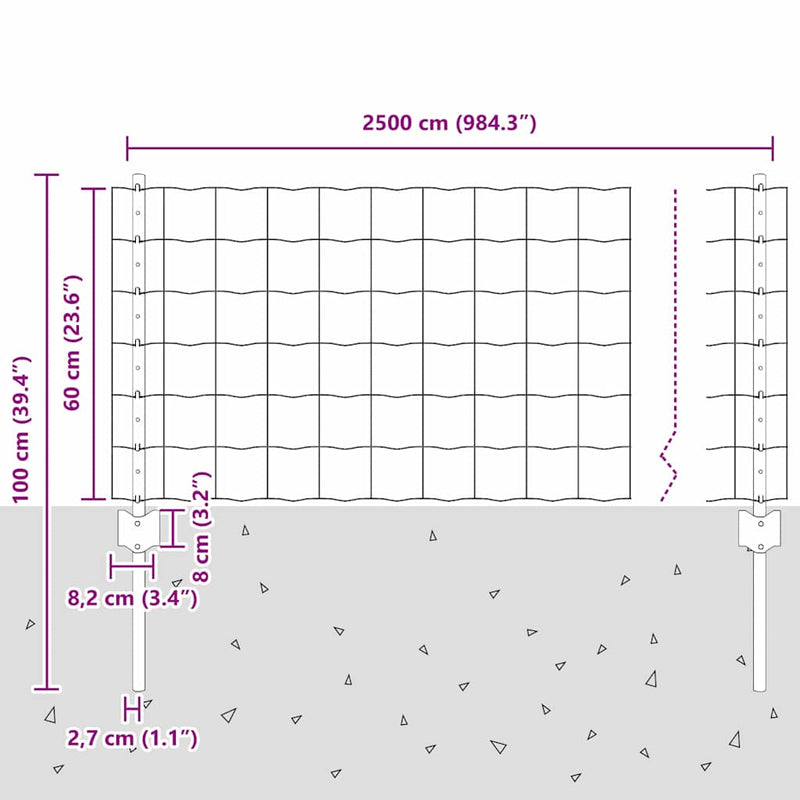vidaXL Kerítés oszlopokkal Ezüst 0,6 x 25 m Acél