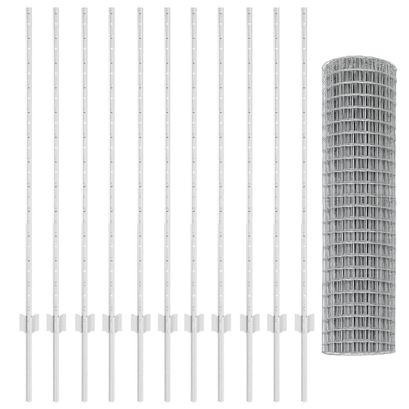vidaXL Kerítés oszlopokkal Ezüst 1.2 x 25 m Acél
