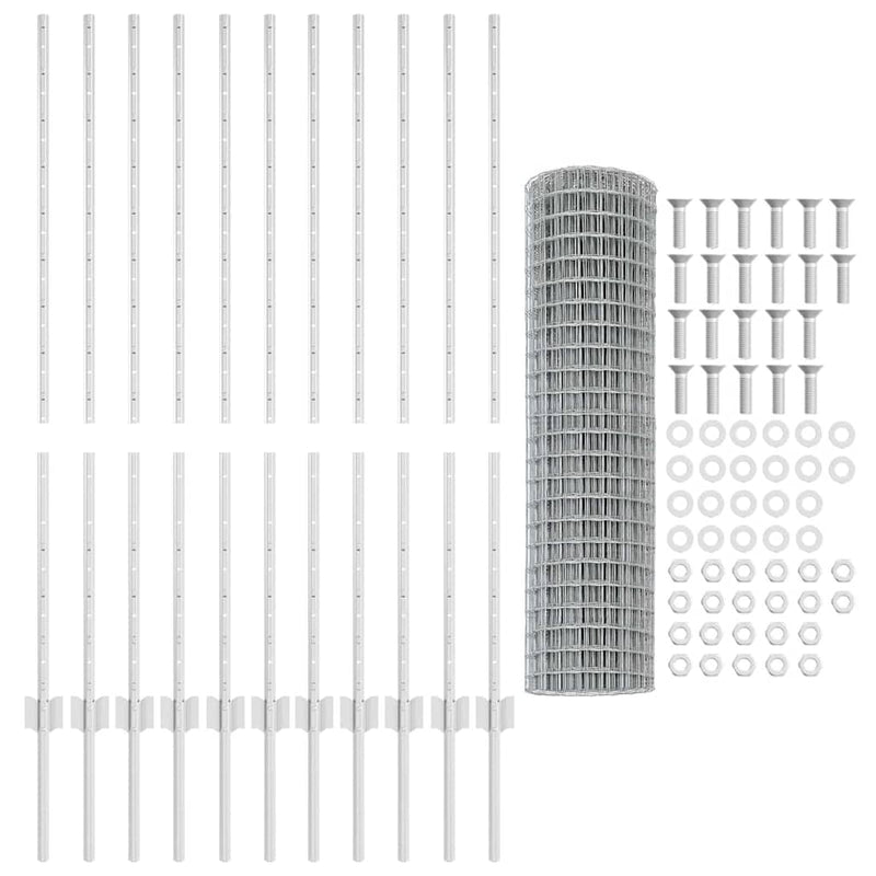 vidaXL Kerítés oszlopokkal Ezüst 1.2 x 25 m Acél