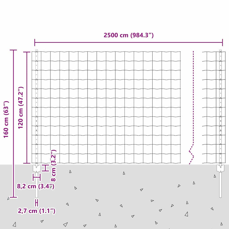 vidaXL Kerítés oszlopokkal Ezüst 1.2 x 25 m Acél