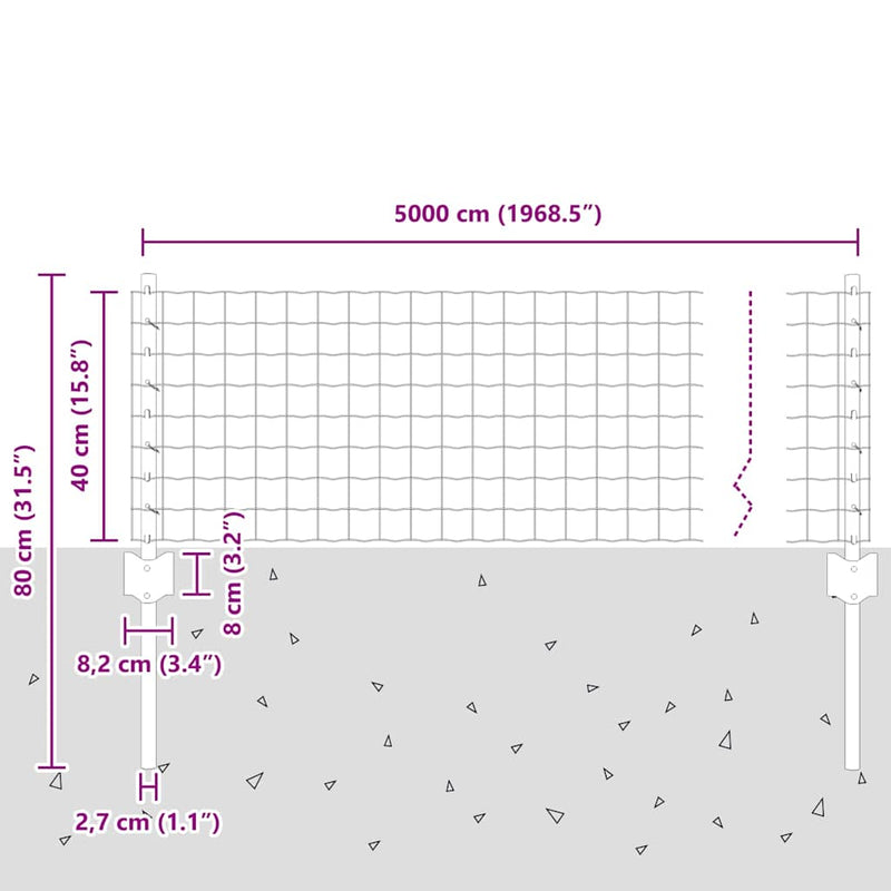 vidaXL Kerítés oszlopokkal Ezüst 0.4 x 50 m Acél