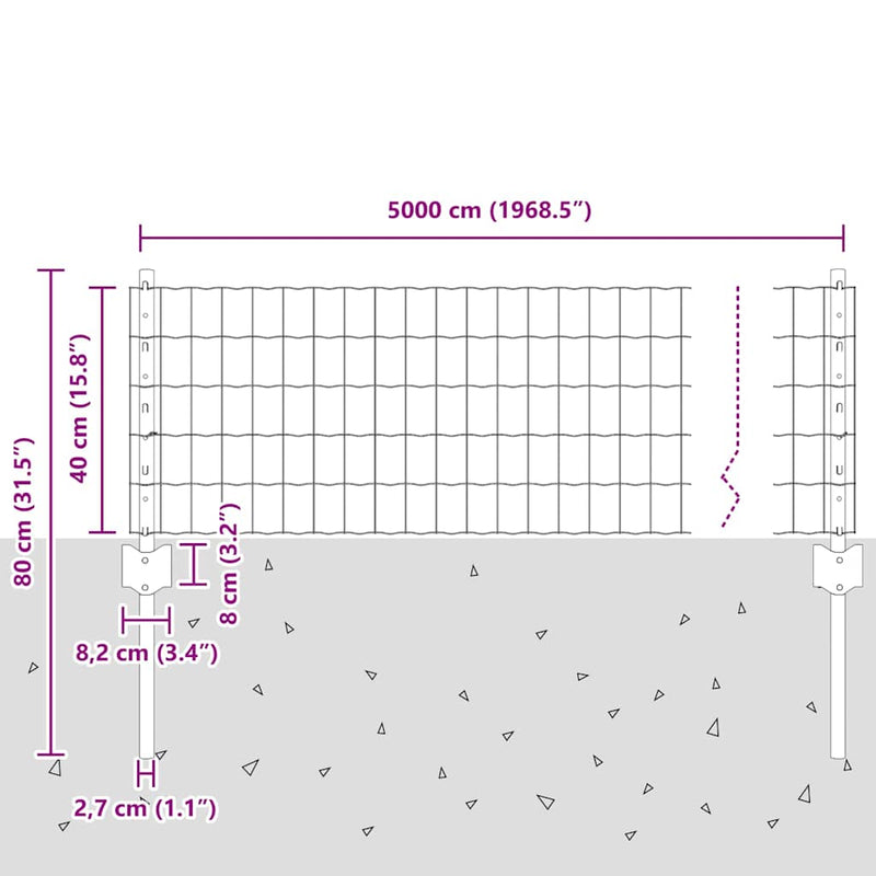 vidaXL Kerítés oszlopokkal Ezüst 0.4 x 50 m Acél