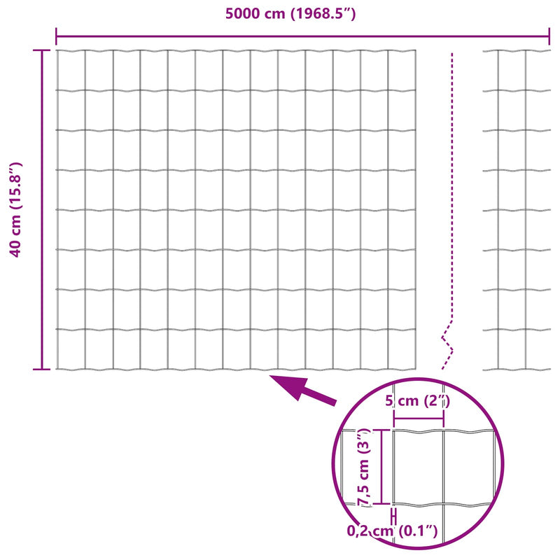 vidaXL Kerítés és Oszlop Ezüst 0,4 x 50 m Acél