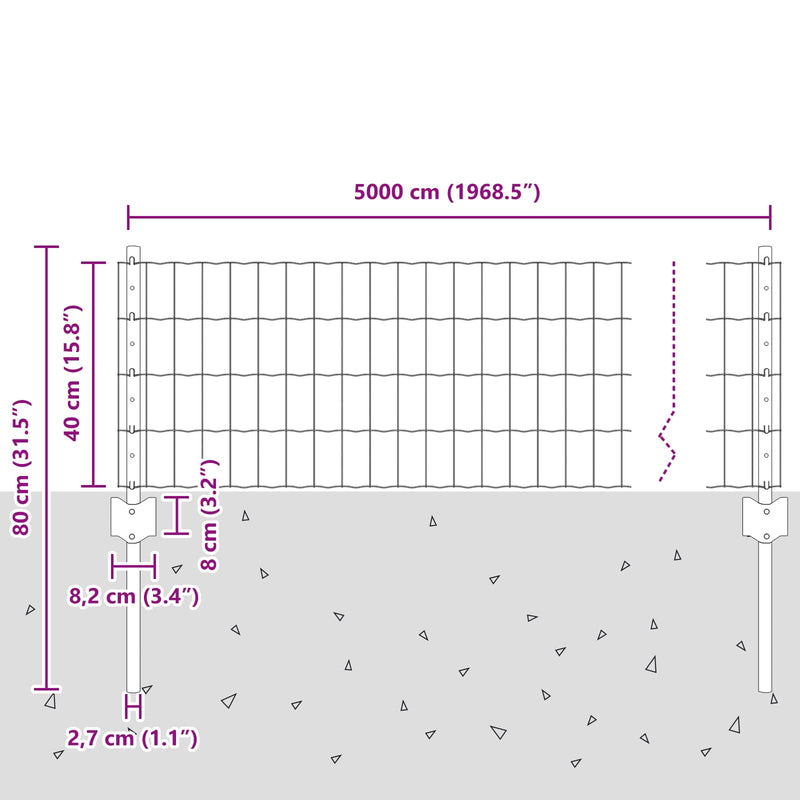 vidaXL Kerítés és Oszlop Ezüst 0,4 x 50 m Acél