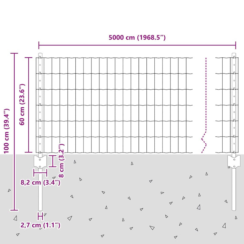 vidaXL Kerítés és Oszlop Ezüst 0,6 x 50 m Acél