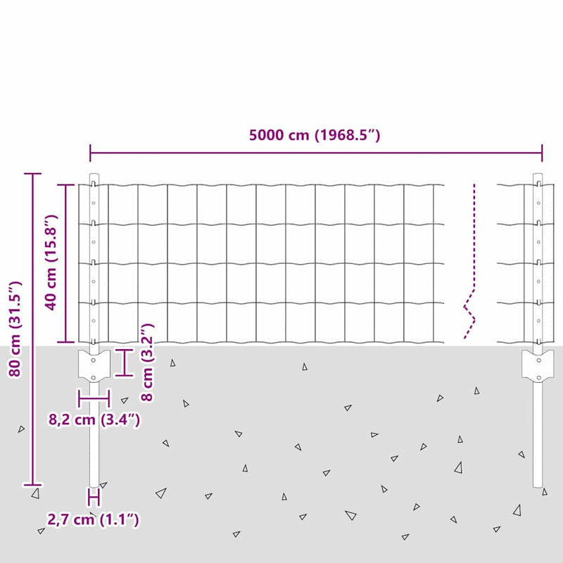 vidaXL Kerítés oszlopokkal Ezüst 0.4 x 50 m Acél