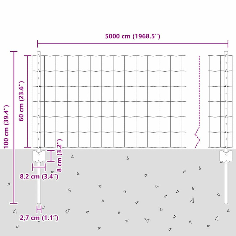 vidaXL Kerítés oszlopokkal Ezüst 0.6 x 50 m Acél