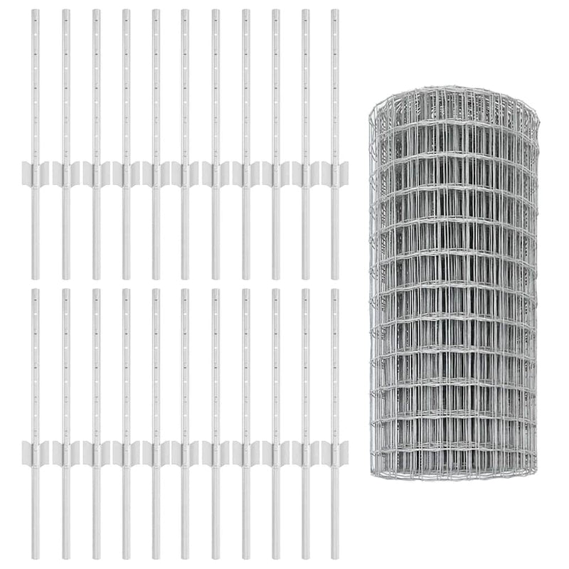 vidaXL Kerítés oszlopokkal Ezüst 0.4 x 50 m Acél