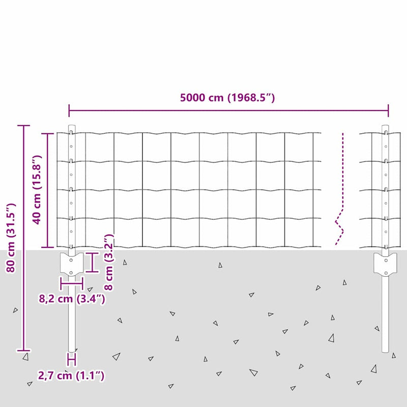 vidaXL Kerítés oszlopokkal Ezüst 0.4 x 50 m Acél
