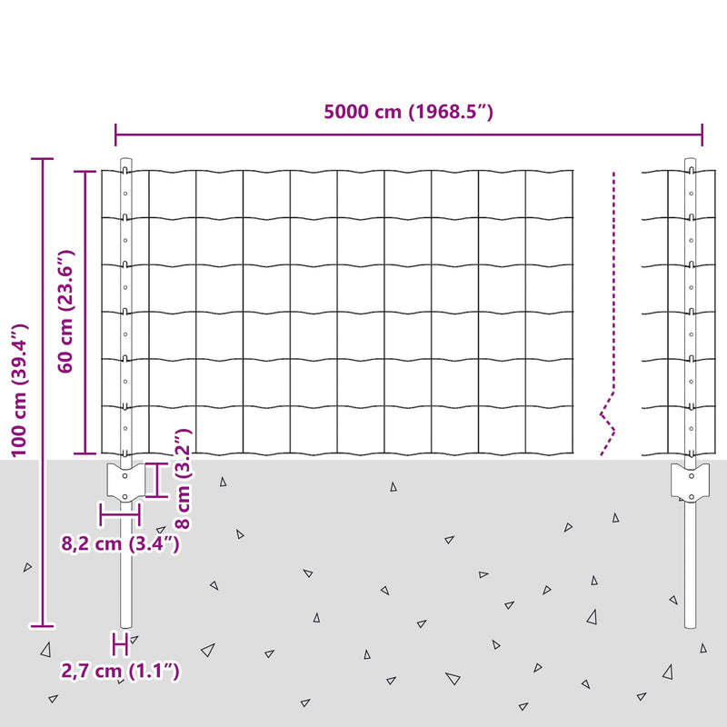 vidaXL Kerítés és Oszlop Ezüst 0,6 x 50 m Acél