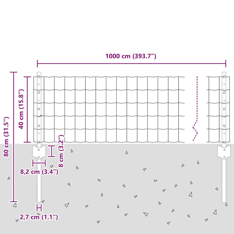 vidaXL Kerítés oszlopokkal Ezüst 0,4 x 10 m Acél