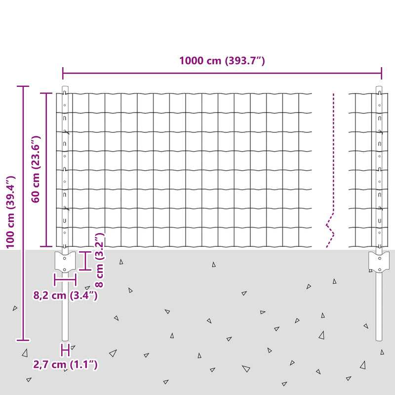 vidaXL Kerítés és Oszlop Ezüst 0,6 x 10 m Acél
