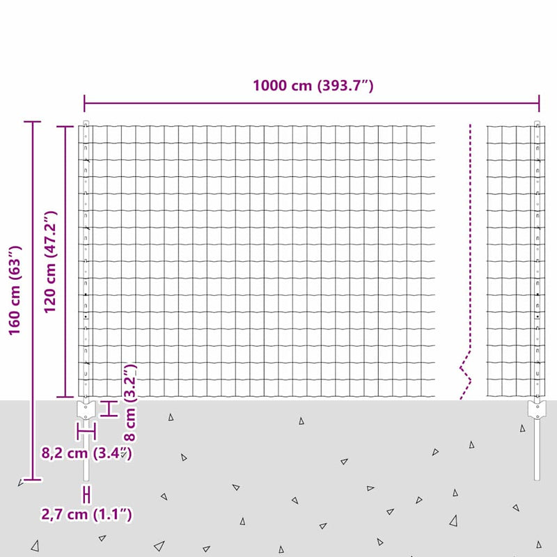 vidaXL Kerítés és Oszlop Ezüst 1,2 x 10 m Acél