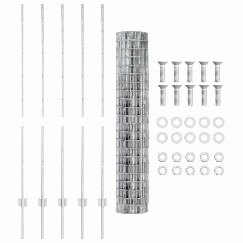 vidaXL Kerítés oszlopokkal Ezüst 1.4 x 10 m Acél