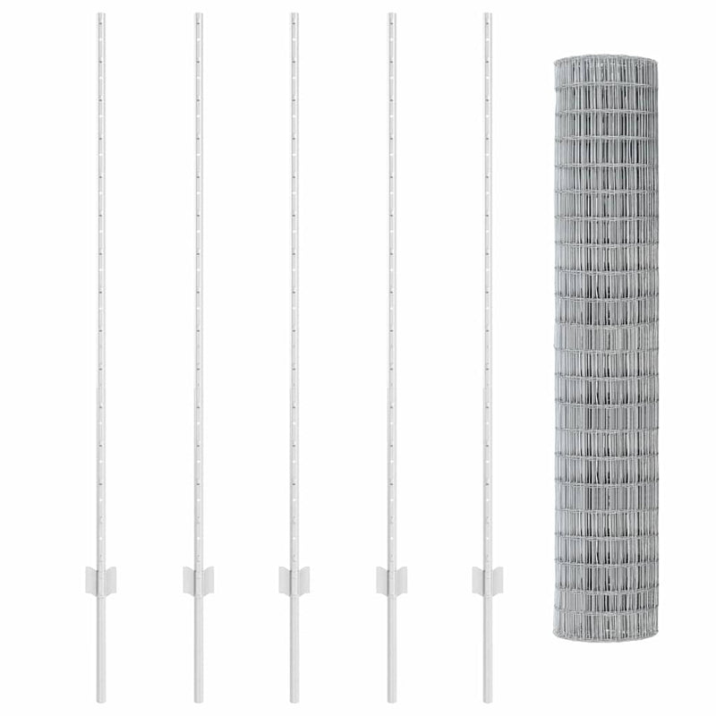 vidaXL Kerítés oszlopokkal Ezüst 1.4 x 10 m Acél