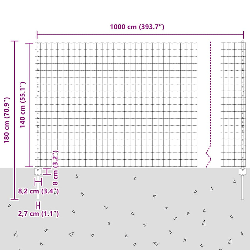 vidaXL Kerítés és Oszlop Ezüst 1,4 x 10 m Acél